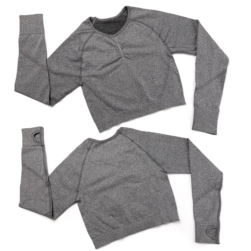 2pcs Yoga Set Women Long Sleeve Shirts Active Tracksuit Sport Suits Workout Clothes Gym Fitness Crop Top + Push Up Leggings | Vimost Shop.