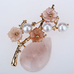 Women Freshwater Pearl Amethyst Rose Quartz Shell Flower Pin Brooch Luxury Gemstone Handmade Jewelry Christmas Gift Girl