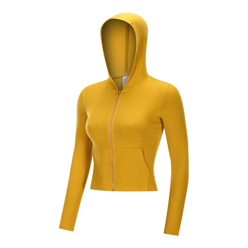 Autumn Seamless Solid Yoga Hoodies Long Shirt Jacket Long Sleeve Zipper Sportswear Hooded Top Gym Fitness Workout Sports Tees | Vimost Shop.