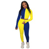 Autumn Ribbing Sports Two Piece Set Color Patchwork Long Sleeve Zipper Crop Top Pants Tracksuit Gym Running Fitness Outdoor Suit | Vimost Shop.