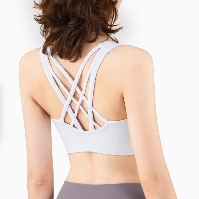 Seamless Sports Vest Top Push Up High Impact Yoga Crop Top Sports Gym Workout Cross Thin Shoulder Beauty Back Tank Solid Top | Vimost Shop.