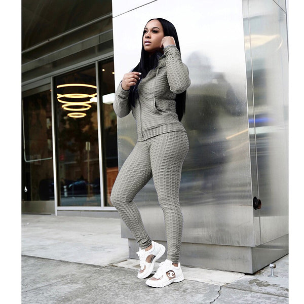 Sportswear Jacquard Hooded Set Gym Fitness Tracksuit Long Sleeve Zipper Hoodies Pencil Leggings Running Traning Outdoor Suit | Vimost Shop.