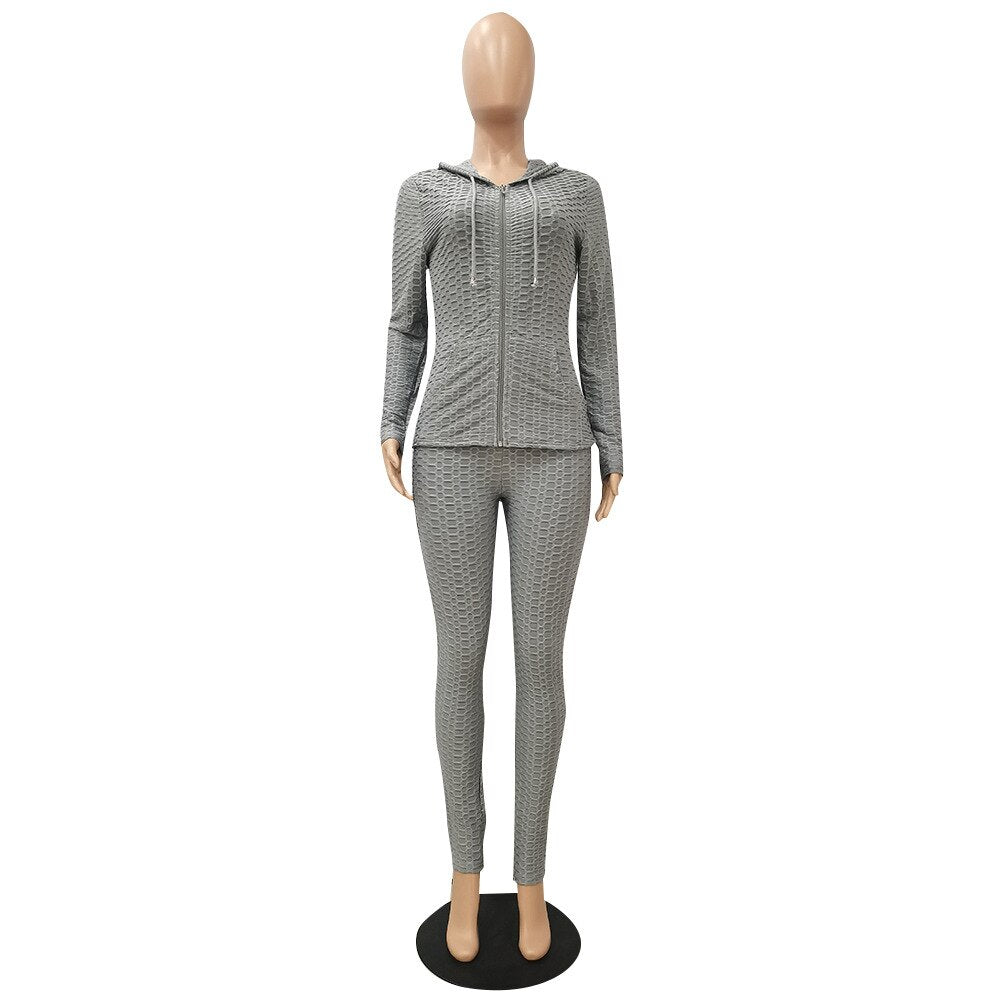 Sportswear Jacquard Hooded Set Gym Fitness Tracksuit Long Sleeve Zipper Hoodies Pencil Leggings Running Traning Outdoor Suit | Vimost Shop.