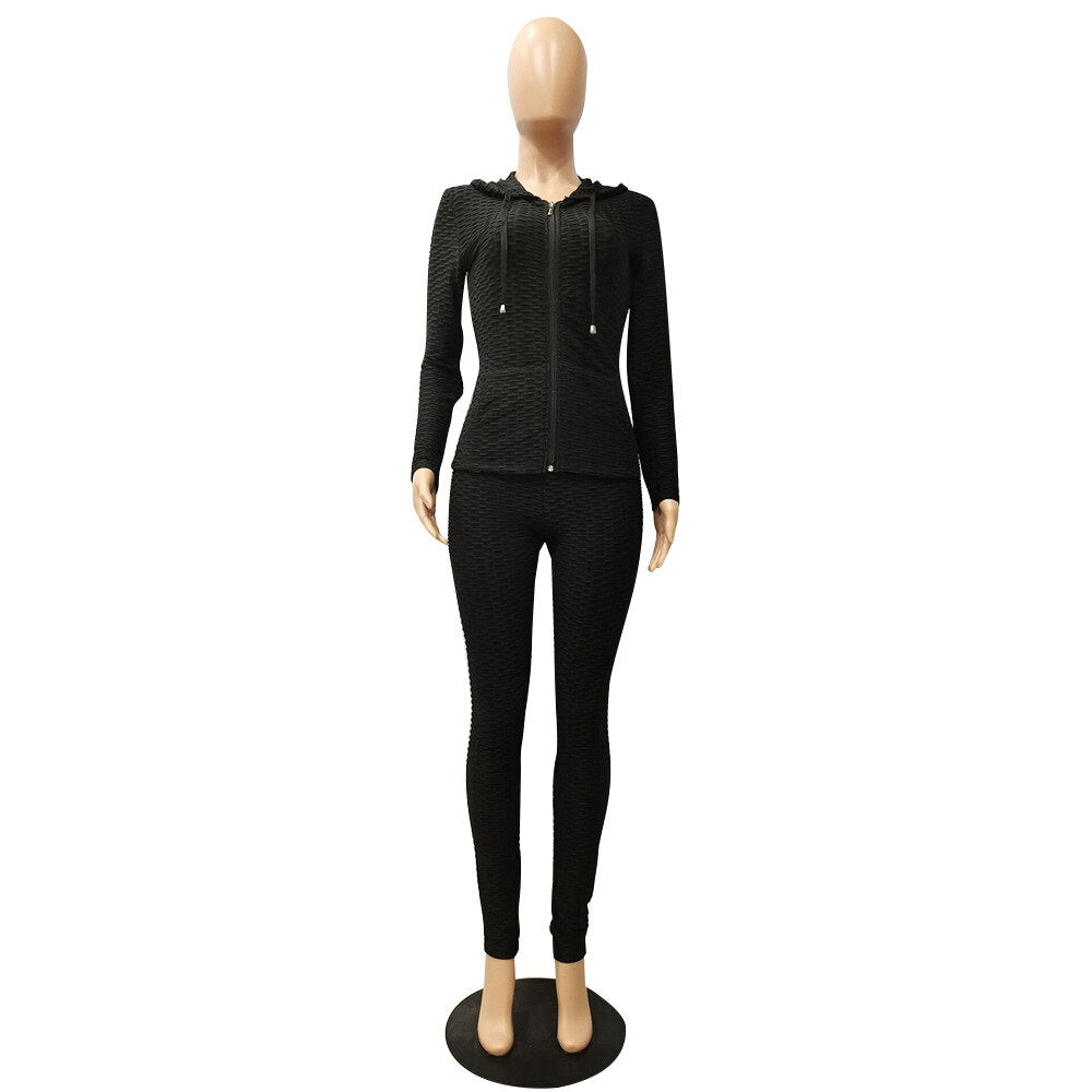 Sportswear Jacquard Hooded Set Gym Fitness Tracksuit Long Sleeve Zipper Hoodies Pencil Leggings Running Traning Outdoor Suit | Vimost Shop.