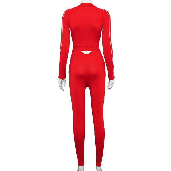 Autumn Seamless Striped Sports Yoga Set Gym Fitness Tracksuit Fashion Backless Jumpsuit And Coat Workout Sportswear Clothing | Vimost Shop.