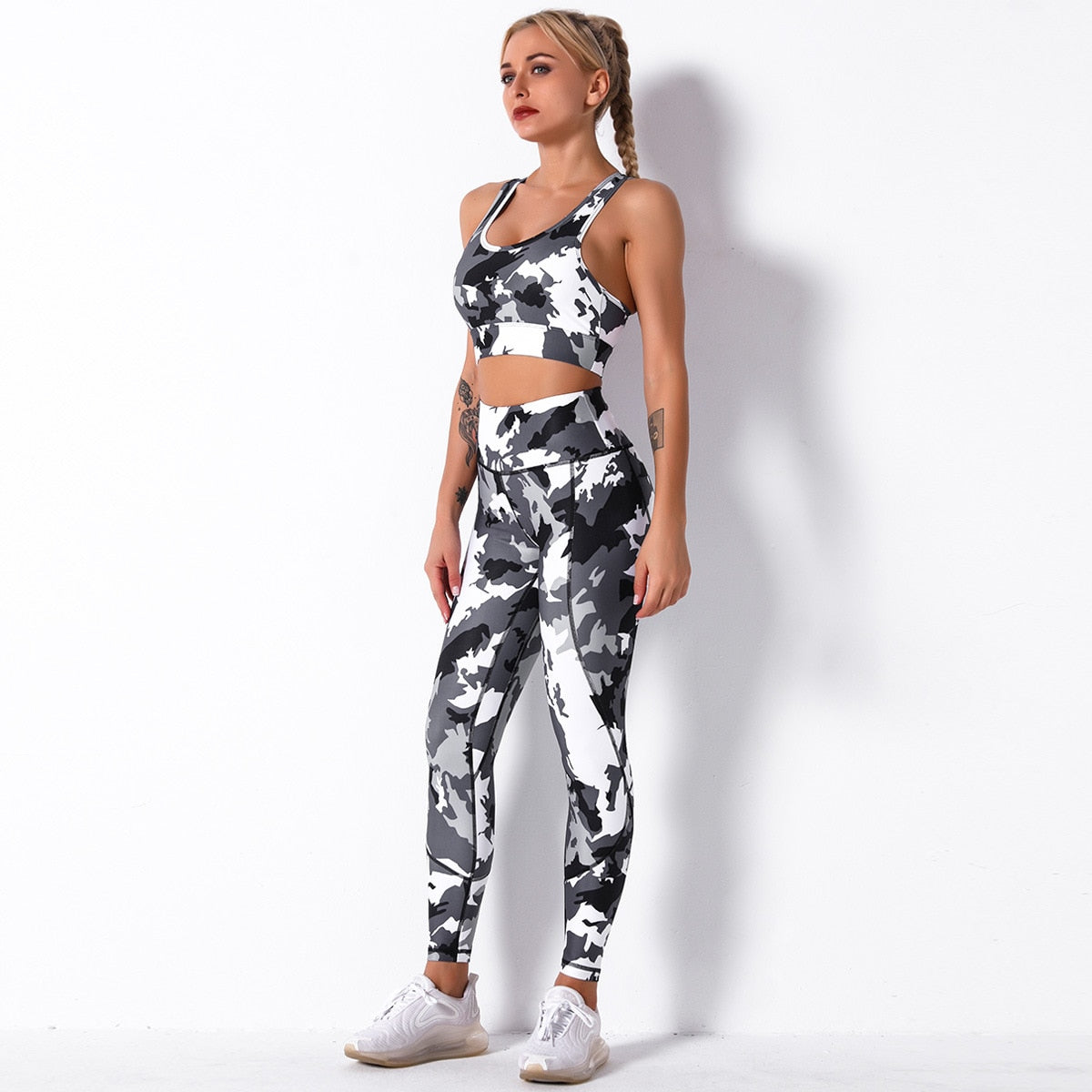 Seamless Floral Print Gym Yoga Set Fashion Fitness Vest Crop Top Leggings Suit Push Up Workout Training Running Energy Clothing | Vimost Shop.