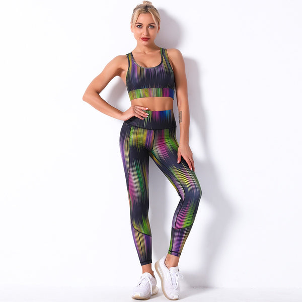 Seamless Floral Print Gym Yoga Set Fashion Fitness Vest Crop Top Leggings Suit Push Up Workout Training Running Energy Clothing | Vimost Shop.