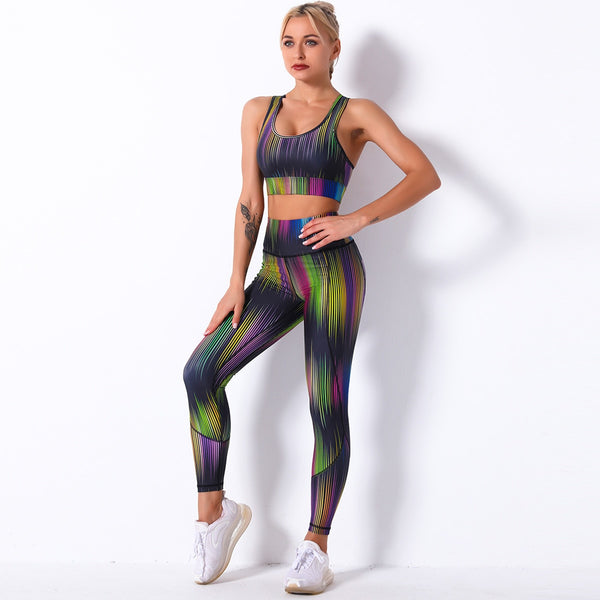 Seamless Floral Print Gym Yoga Set Fashion Fitness Vest Crop Top Leggings Suit Push Up Workout Training Running Energy Clothing | Vimost Shop.