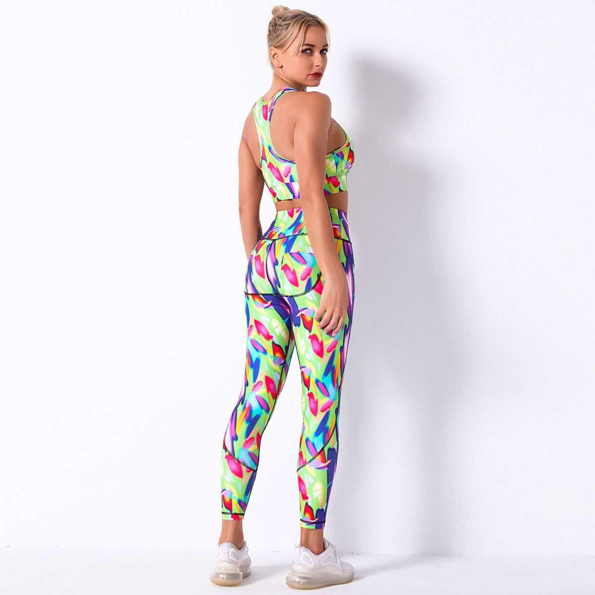 Seamless Floral Print Gym Yoga Set Fashion Fitness Vest Crop Top Leggings Suit Push Up Workout Training Running Energy Clothing | Vimost Shop.