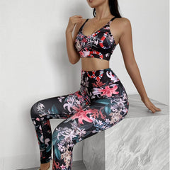 Seamless Floral Print Gym Yoga Set Fashion Fitness Vest Crop Top Leggings Suit Push Up Workout Training Running Slim Clothing | Vimost Shop.
