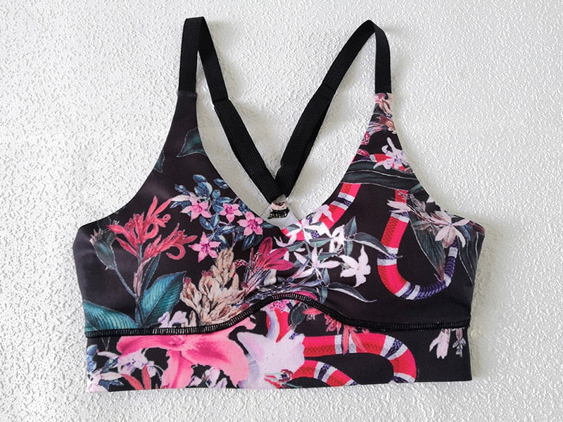 Seamless Floral Print Gym Yoga Set Fashion Fitness Vest Crop Top Leggings Suit Push Up Workout Training Running Slim Clothing | Vimost Shop.