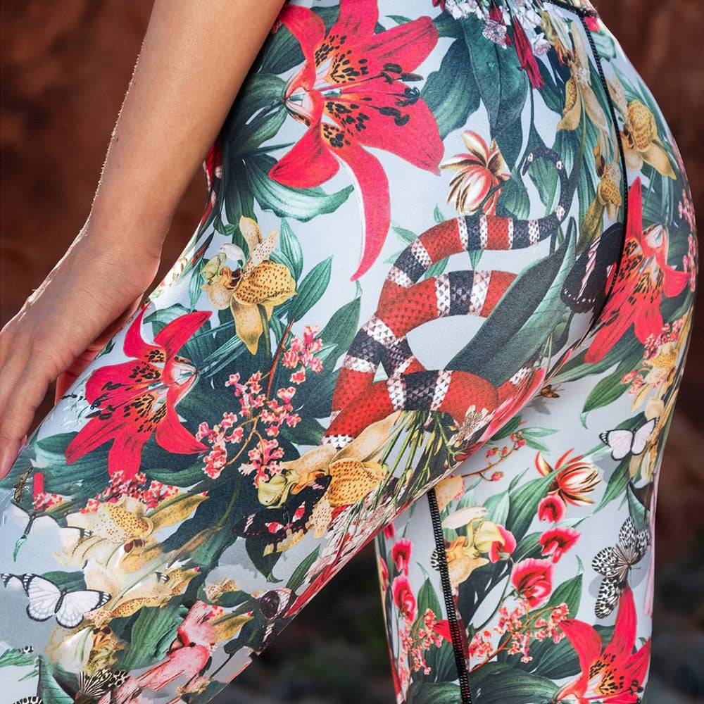 Seamless Floral Print Gym Yoga Set Fashion Fitness Vest Crop Top Leggings Suit Push Up Workout Training Running Slim Clothing | Vimost Shop.