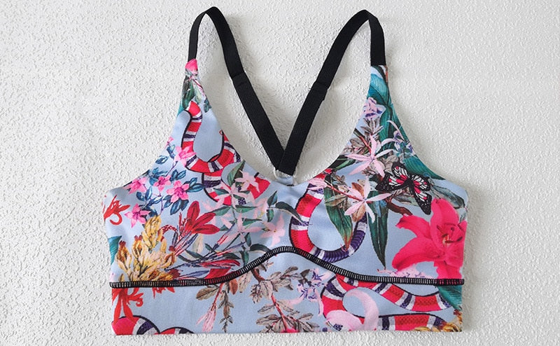Seamless Floral Print Gym Yoga Set Fashion Fitness Vest Crop Top Leggings Suit Push Up Workout Training Running Slim Clothing | Vimost Shop.