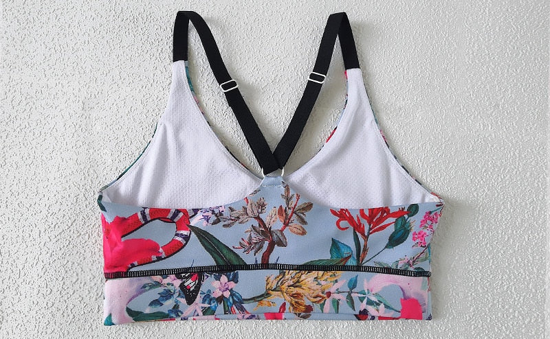 Seamless Floral Print Gym Yoga Set Fashion Fitness Vest Crop Top Leggings Suit Push Up Workout Training Running Slim Clothing | Vimost Shop.