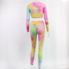 Tie Dye Print Seamless Yoga Gym Ribbed Suit Fashion Long Sleeve Zipper Crop Top Leggings Two Piece Set Fitness Sports Clothing | Vimost Shop.