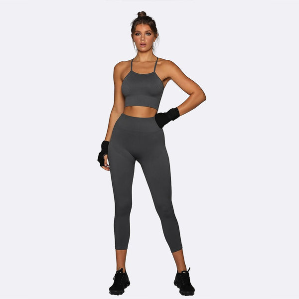 Seamless Sportswear Yoga Set Solid Cami Crop Top High Elastics Leggings Pants Two Piece Fitness Running Energy Sports Tracksuit | Vimost Shop.