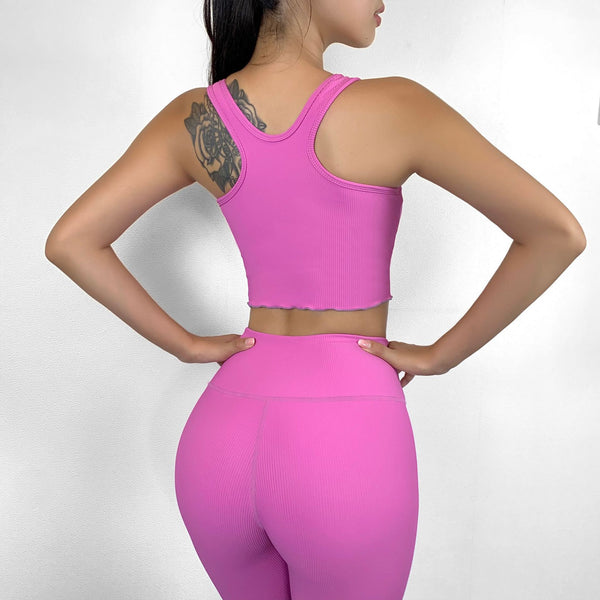 Solid Ribbed Seamless Yoga Set Women Gym Clothes Sports Tank Top Pants Tracksuit Push Up Work Out Gym Sportswear Energy Outfits | Vimost Shop.