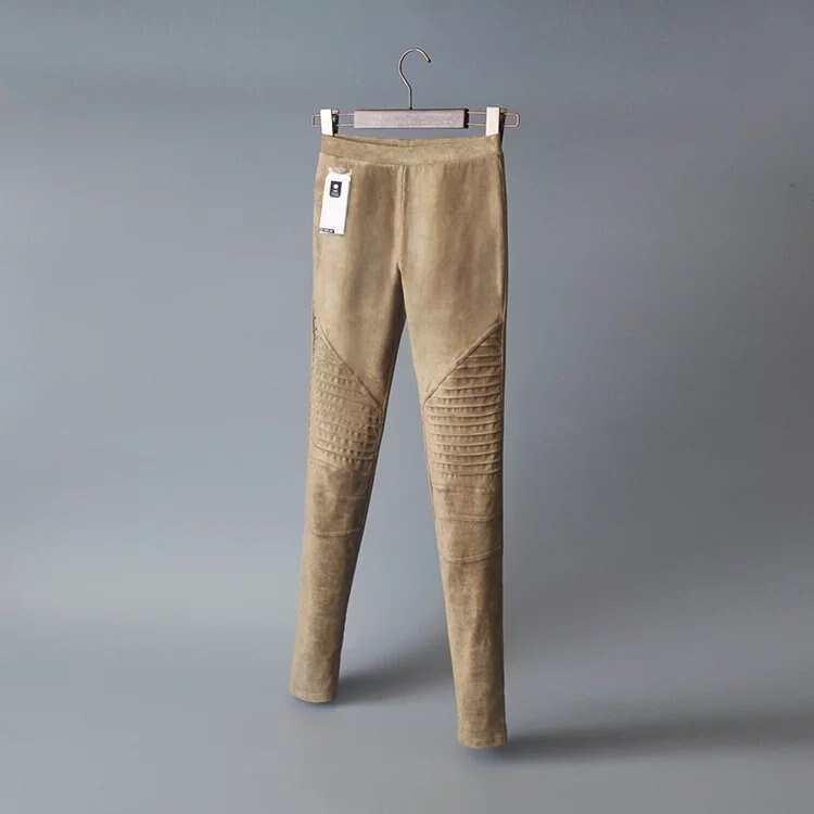 Autumn Suede Leggings Solid High Elastics Bodycon Pencil Pants Fashion Casual Medium Waist Trousers | Vimost Shop.