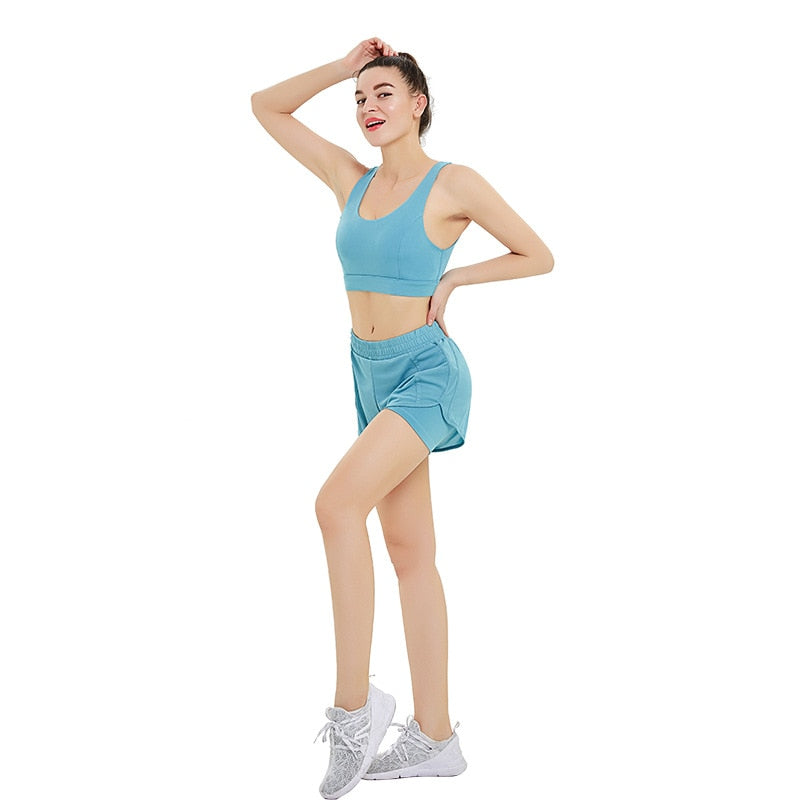 Seamless Sheer Mesh Gym Fitness Yoga Set Fashion Bra Top Shorts Suit Jogging Push Up Sportswear Workout Training Casual Clothing | Vimost Shop.