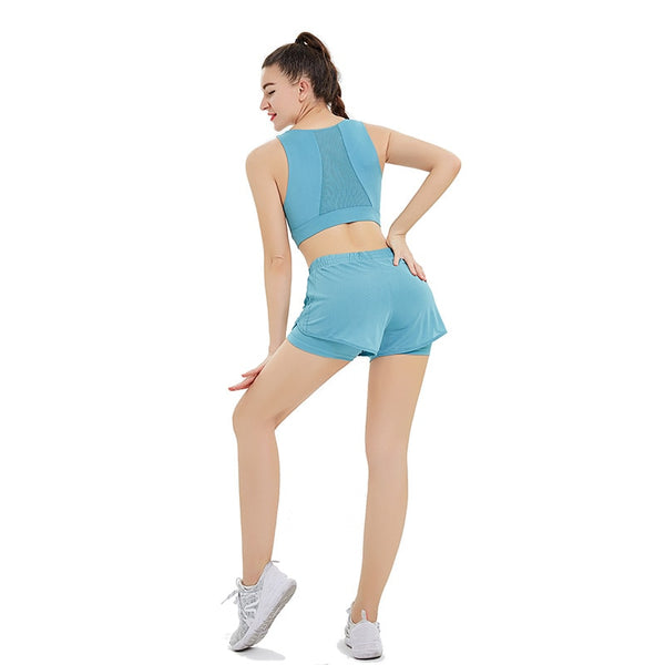 Seamless Sheer Mesh Gym Fitness Yoga Set Fashion Bra Top Shorts Suit Jogging Push Up Sportswear Workout Training Casual Clothing | Vimost Shop.