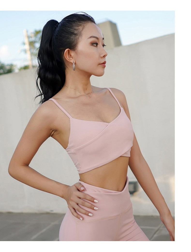Solid Seamless Yoga Bra Crop Top Shockproof Quick Dry Sports V Neck Vest Fashion Workout Push Up Running Tees High Elasticsity | Vimost Shop.