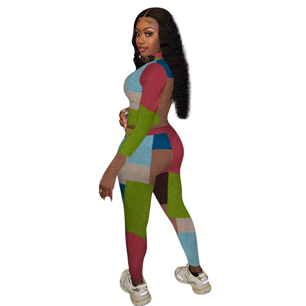 Autumn Print Sports Tracksuit Long Sleeve Zipper Crop Top Pencil Pants Two Piece Set Sports Gym Fitness Casual Bodycon Outfits | Vimost Shop.