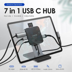 iPad Pro USB C Hub with 4K HDMI, PD Charging, SD/Micro SD Card Reader, USB 3.0 & 3.5mm Headphone Jack for Samsung Galaxy Tab S4