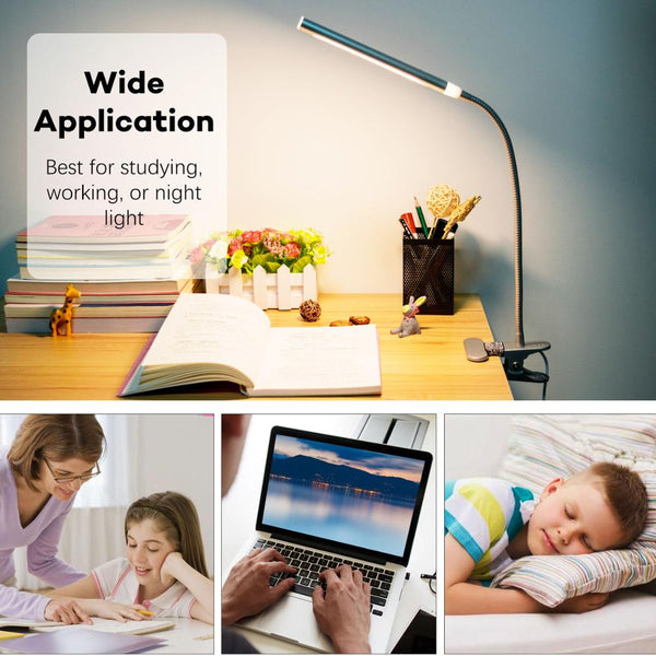 5W LED Clip on Desk Lamp with 3 Modes 1.5M Cable Dimmer 11 Levels Clamp Table Lamp | Vimost Shop.