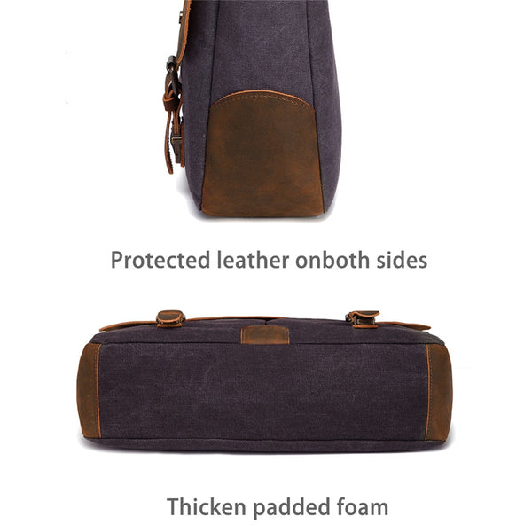 Messenger Bag Men Leather Genuine Leather Canvas 15.6inch Laptop Briefcase Crossbody Satchel Bag for Men | Vimost Shop.