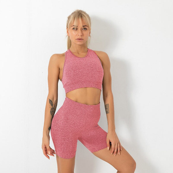 Seamless Solid Yoga Set Gym Clothing Fashion Tank Crop Top Shorts Sports Suit Push Up Workout Training Running Dance Tracksuit | Vimost Shop.
