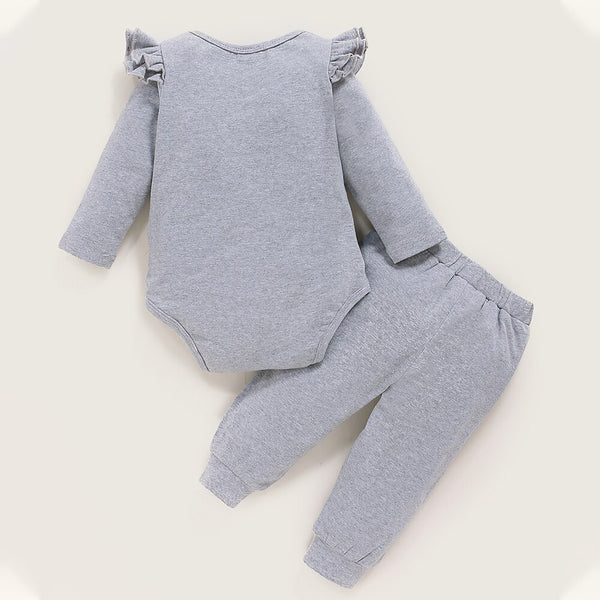 Gray Cotton Autumn Baby Clothes Set 2Piece for Boy Girl Long Sleeve O neck Letter Print Pullovers Toddler Fall Clothing 0-2T D30 | Vimost Shop.