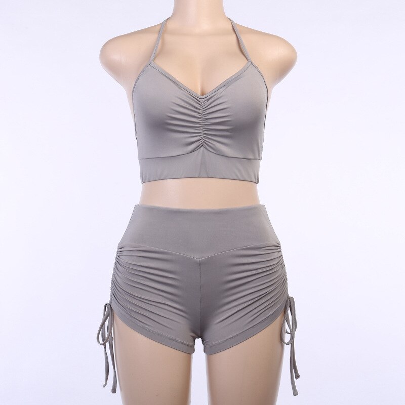 Women Solid Yoga Suit Gym Slim Tracksuit Cami Crop Top Shorts Two Piece Set Casual Sports Running Suit Hot Sale Outdoor Outfits | Vimost Shop.