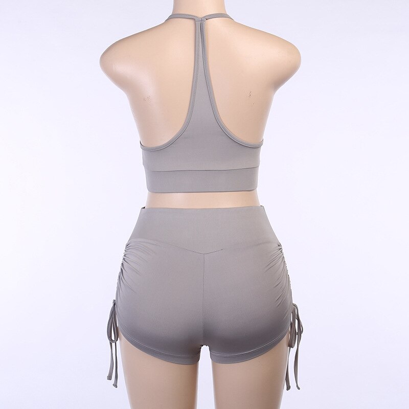 Women Solid Yoga Suit Gym Slim Tracksuit Cami Crop Top Shorts Two Piece Set Casual Sports Running Suit Hot Sale Outdoor Outfits | Vimost Shop.