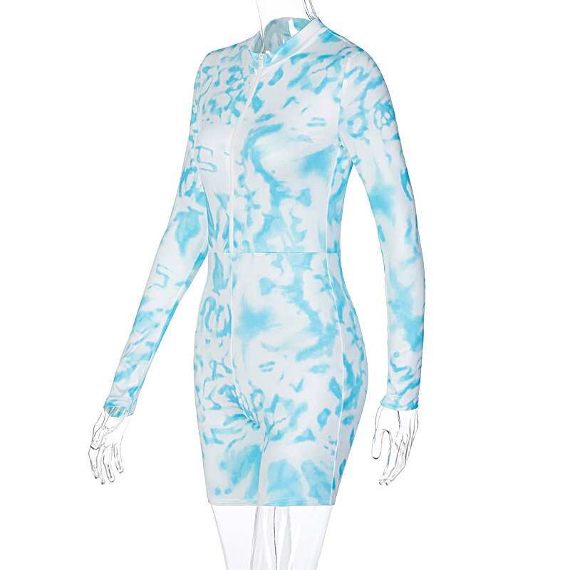 Tie Dye Print Jumpsuit Women Long Sleeve Front Zipper Top Shorts One Piece Tracksuit Workout Push Gym Sports Sexy One Piece | Vimost Shop.