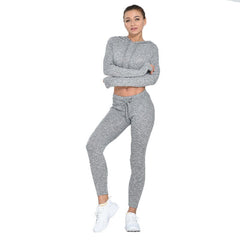 Gym Yoga Suit Ribbing Hoodie Long Sleeve Leggings Two Piece Set Fitness Sportswear Seamless Running Workout Training Tracksuit | Vimost Shop.