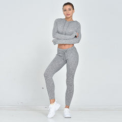 Gym Yoga Suit Ribbing Hoodie Long Sleeve Leggings Two Piece Set Fitness Sportswear Seamless Running Workout Training Tracksuit | Vimost Shop.