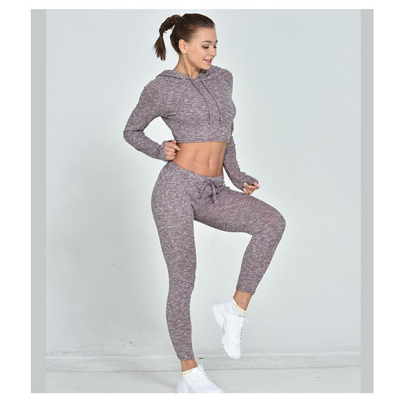 Gym Yoga Suit Ribbing Hoodie Long Sleeve Leggings Two Piece Set Fitness Sportswear Seamless Running Workout Training Tracksuit | Vimost Shop.
