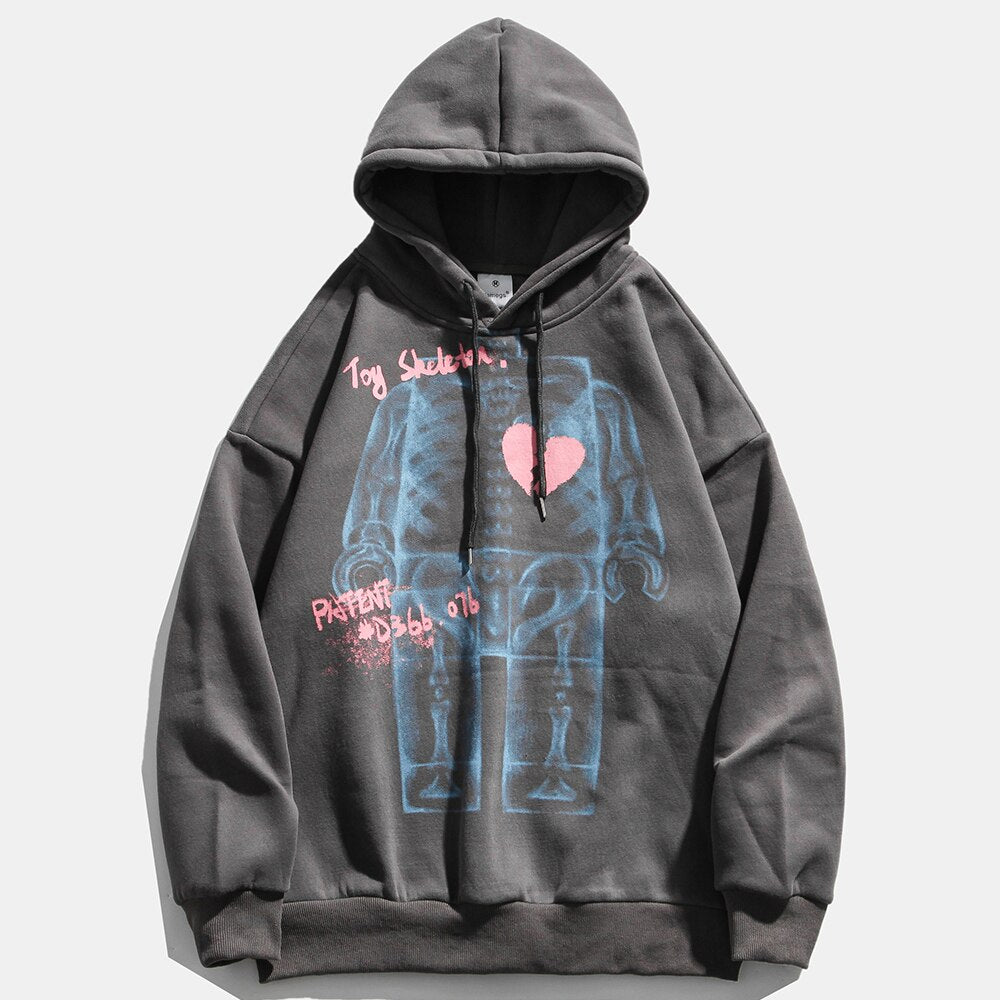 Hoodies Men Bone Letter Printed Streetwear Men Casual Hooded Vintage Harajuku Hip Hop Couple Sweatshirt Pullover Autumn