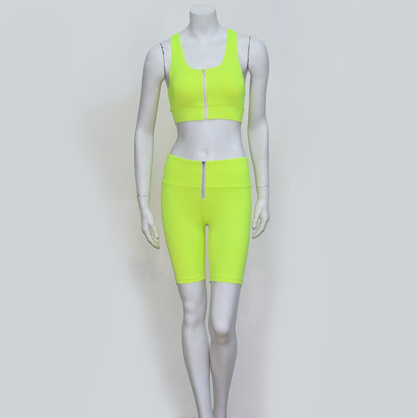 Fluorescent Seamless Yoga Fitness Sports Set Tank Zipper Crop Top Slim Leggings Short Pants Gym Workout Outdoor Jogging Suits | Vimost Shop.