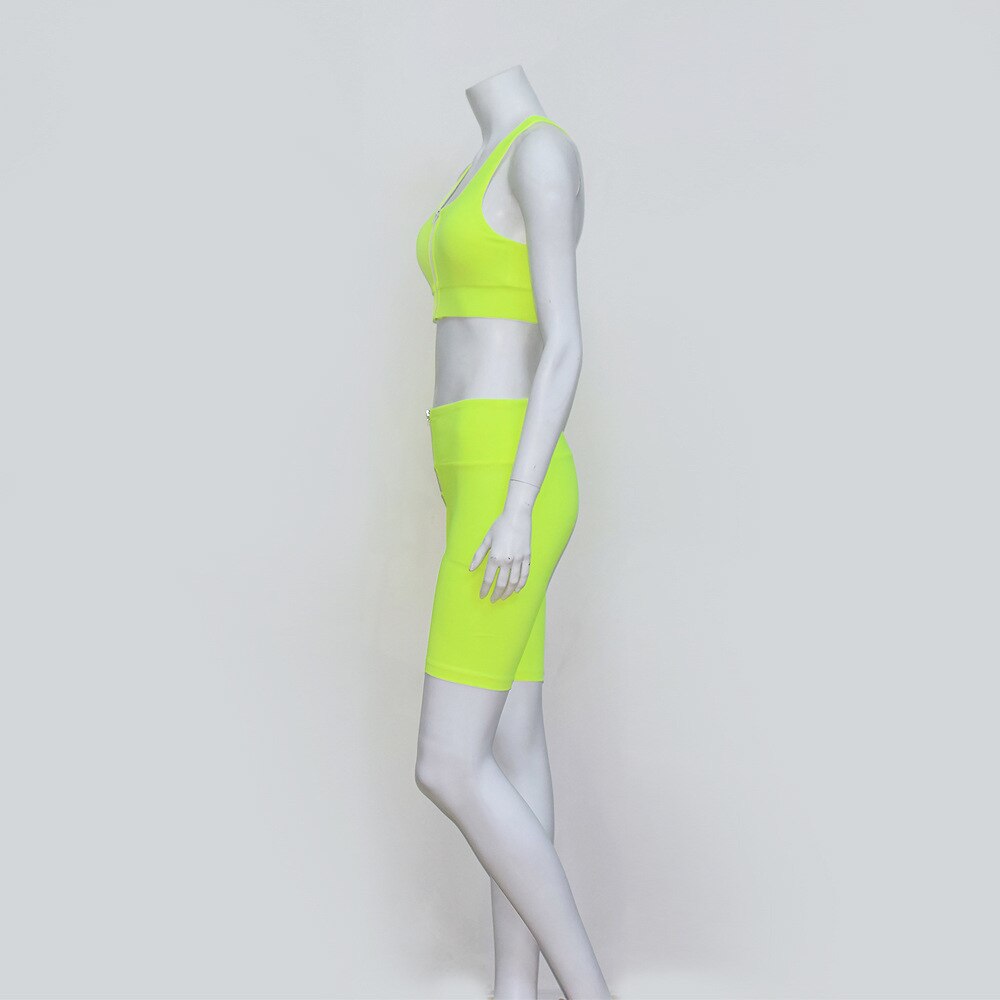 Fluorescent Seamless Yoga Fitness Sports Set Tank Zipper Crop Top Slim Leggings Short Pants Gym Workout Outdoor Jogging Suits | Vimost Shop.