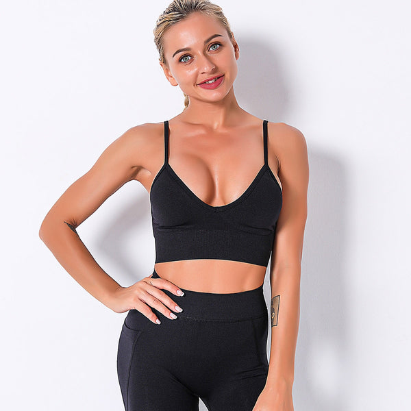 Seamless Sports Gym Bra Crop Top Push Up Workout Beauty Back Solid Top Shockproof Training Fitness Running Vest Crop Casual Top | Vimost Shop.