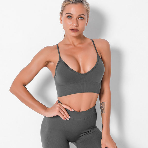 Seamless Sports Gym Bra Crop Top Push Up Workout Beauty Back Solid Top Shockproof Training Fitness Running Vest Crop Casual Top | Vimost Shop.