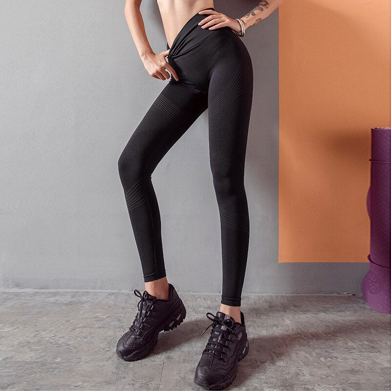 Striped Leggings Women High Waist Yoga Pants Fashion High Elastic Push Up Work Out Pants For Women Jogging Pants Hips Lifting | Vimost Shop.