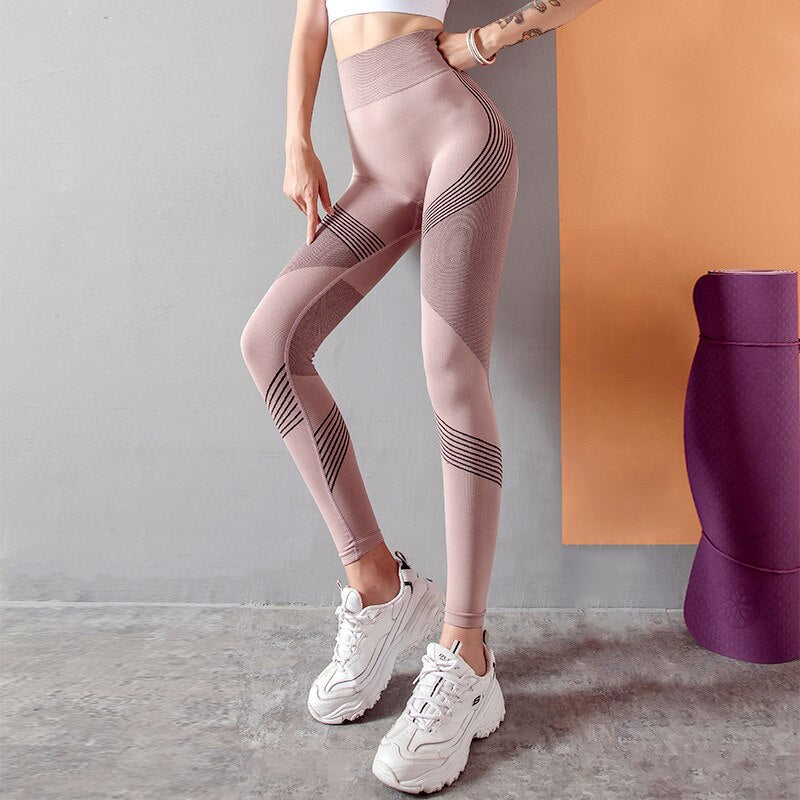 Striped Leggings Women High Waist Yoga Pants Fashion High Elastic Push Up Work Out Pants For Women Jogging Pants Hips Lifting | Vimost Shop.