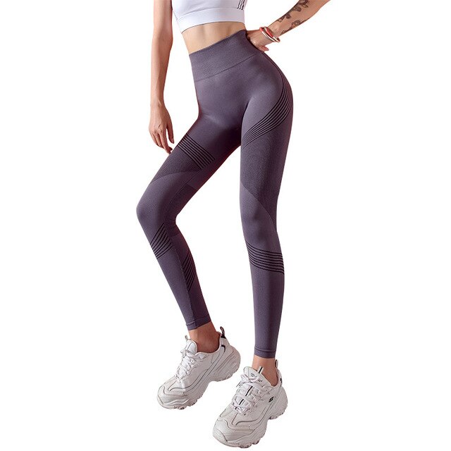 Striped Leggings Women High Waist Yoga Pants Fashion High Elastic Push Up Work Out Pants For Women Jogging Pants Hips Lifting | Vimost Shop.