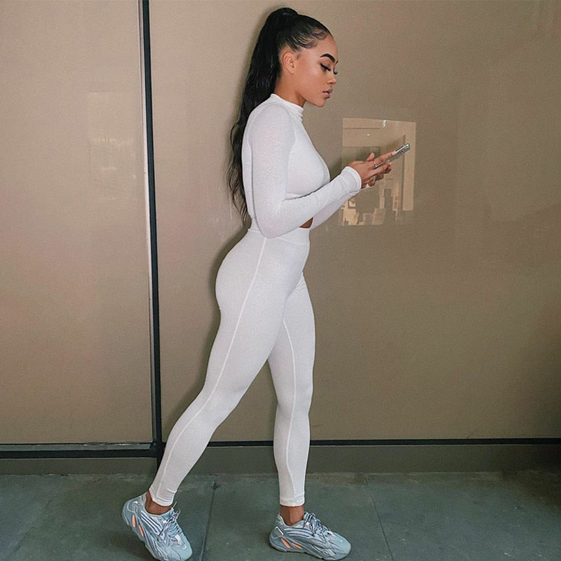 Autumn Women Yoga Set Mock Neck Long Sleeve Crop Top Fitness Leggings Pants Gym Workout Outdoor Sports Suits Active Wear | Vimost Shop.