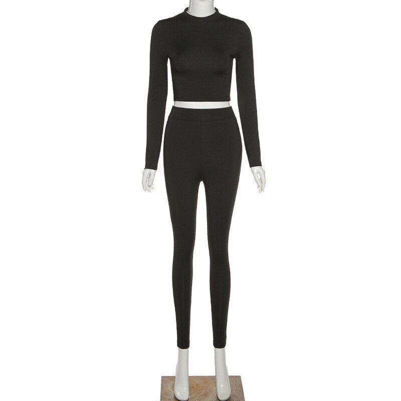 Autumn Women Yoga Set Mock Neck Long Sleeve Crop Top Fitness Leggings Pants Gym Workout Outdoor Sports Suits Active Wear | Vimost Shop.