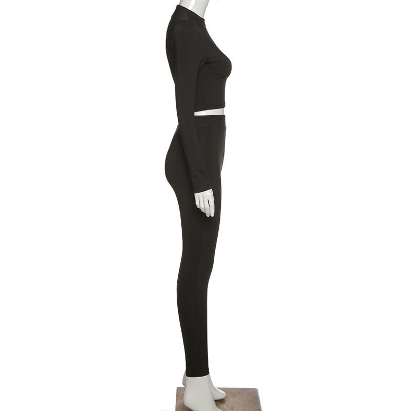 Autumn Women Yoga Set Mock Neck Long Sleeve Crop Top Fitness Leggings Pants Gym Workout Outdoor Sports Suits Active Wear | Vimost Shop.