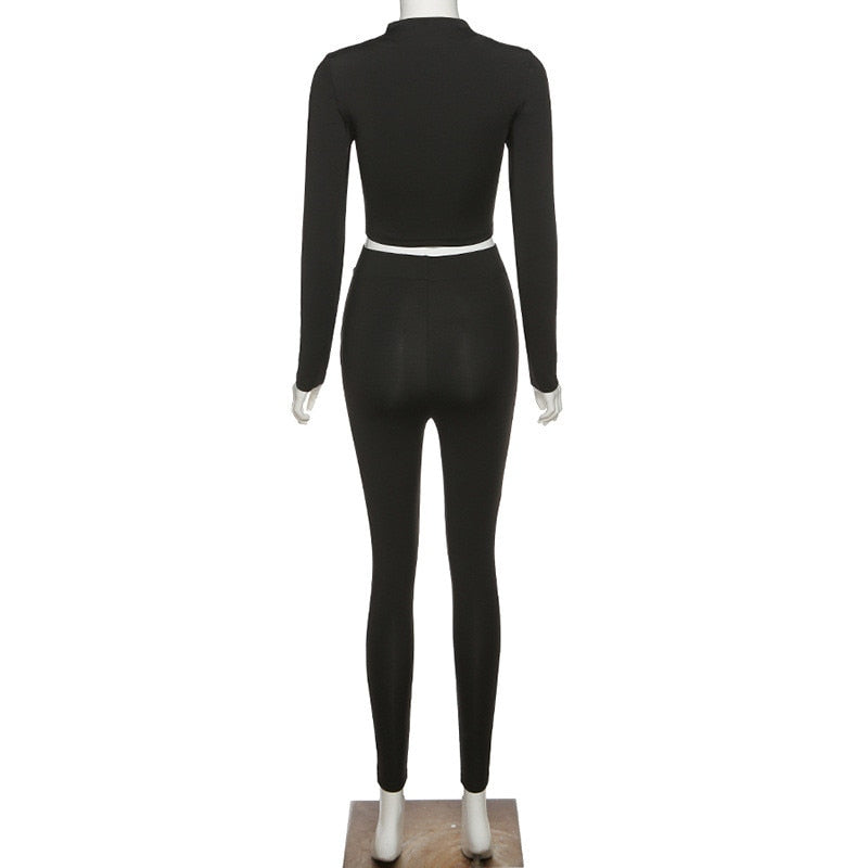 Autumn Women Yoga Set Mock Neck Long Sleeve Crop Top Fitness Leggings Pants Gym Workout Outdoor Sports Suits Active Wear | Vimost Shop.