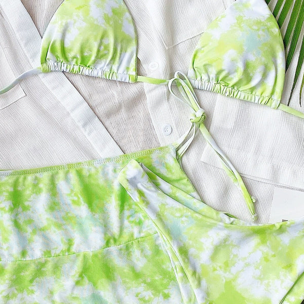 Tie Dye Print Bikini Three Piece Set Bra Top Thong Mini Skirt Swimsuit Brazilian Beach Biquini Swimming Bohemian Bathing Suit | Vimost Shop.